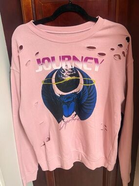 Vintage 90s Pink “Journey” Distressed Graphic Sweatshirt | Size Large | GUC